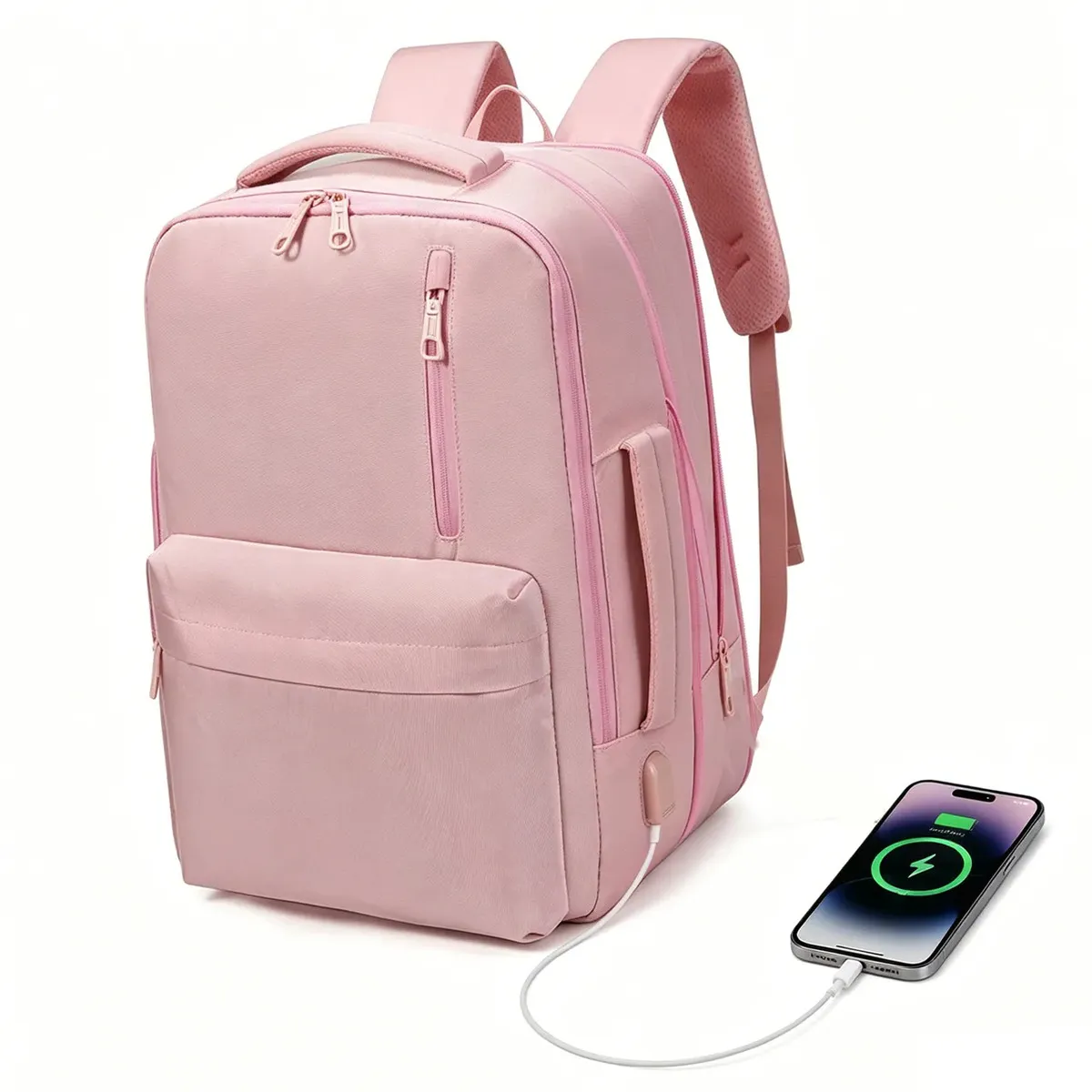 Mochila Feminina Impermeável Expansível 25-40L com Porta USB